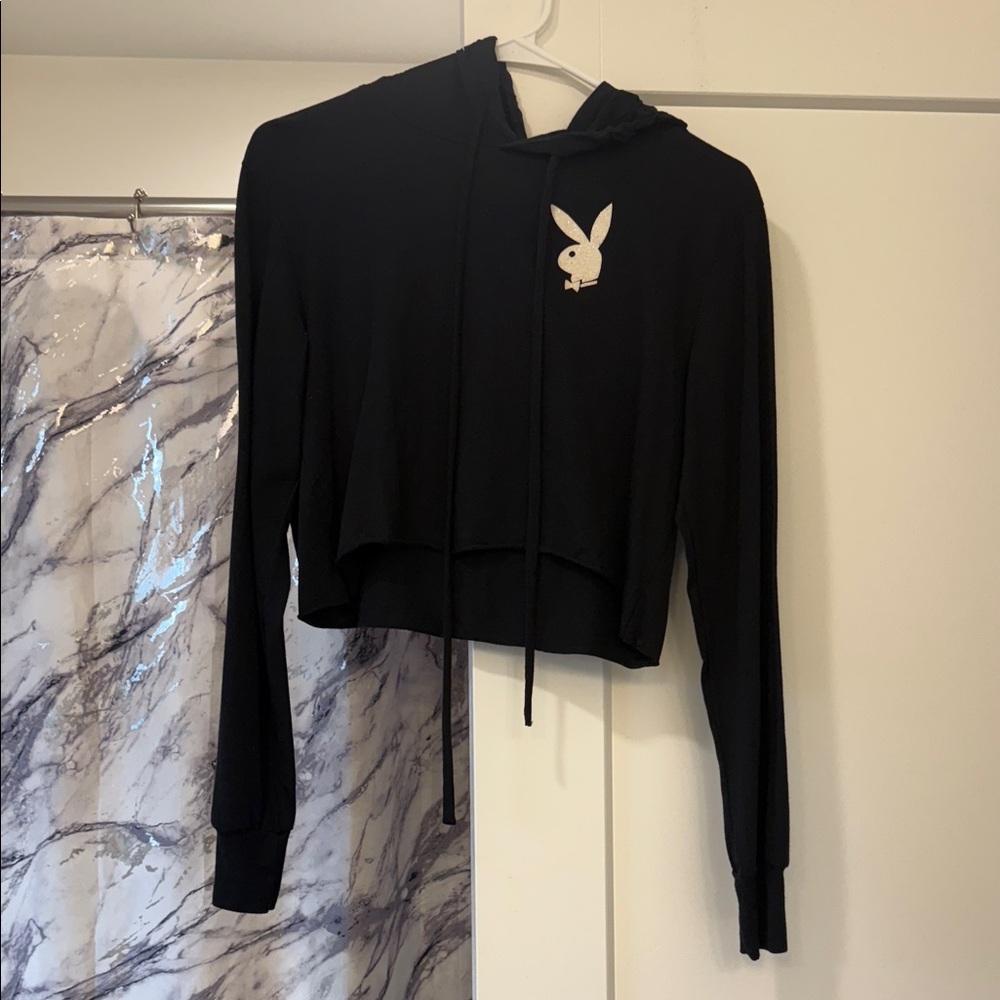 Black Crop Top Playboy Hoodie